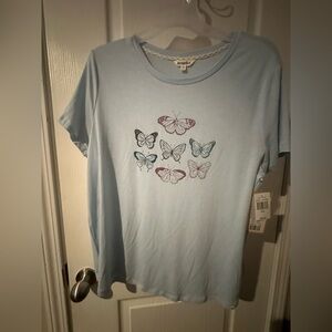 Light Blue Tee with Butterfly Print
